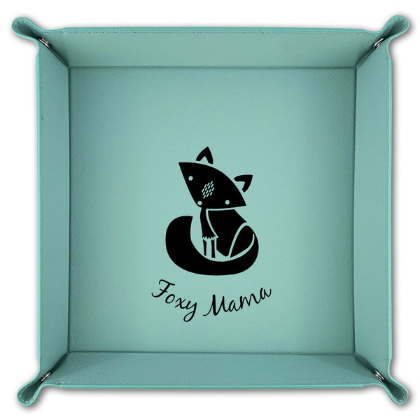 Foxy Mama 9" x 9" Teal Leatherette Snap Up Tray - FOLDED