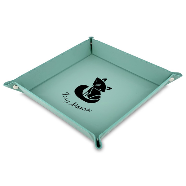 Custom Foxy Mama 9" x 9" Teal Faux Leather Valet Tray