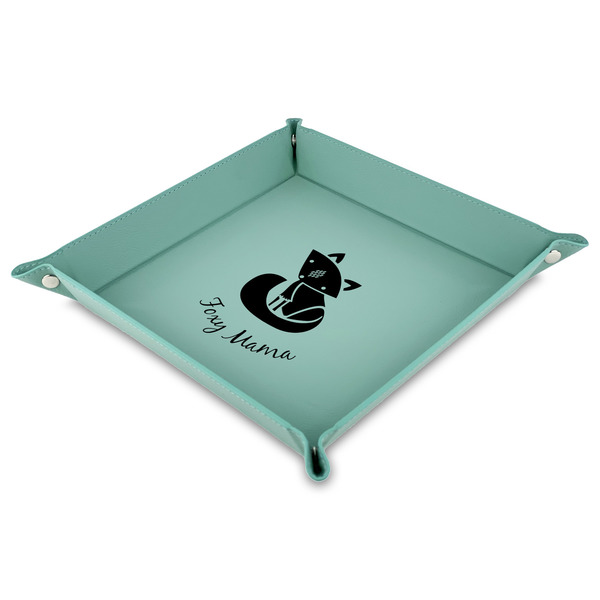 Custom Foxy Mama Faux Leather Dice Tray - 9" x 9"  - Teal
