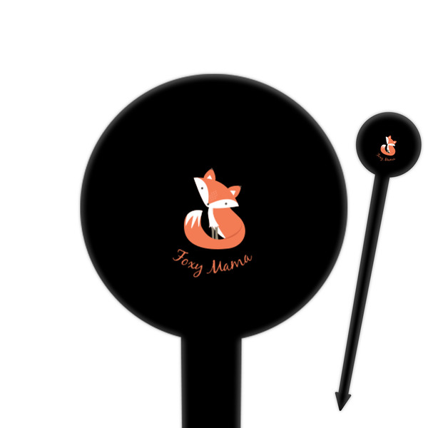 Custom Foxy Mama 6" Round Plastic Food Picks - Black - Single Sided