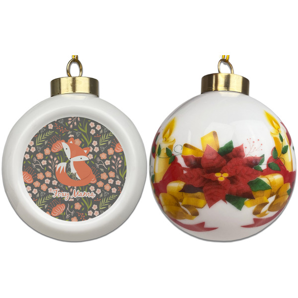 Foxy Mama Ceramic Christmas Ornament - Poinsettias (APPROVAL)