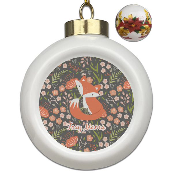 Custom Foxy Mama Ceramic Ball Ornaments - Poinsettia Garland