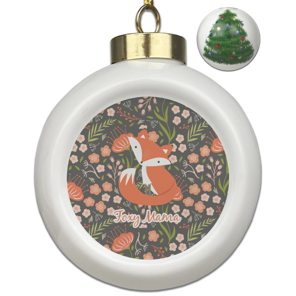 Custom Foxy Mama Ceramic Ball Ornament - Christmas Tree