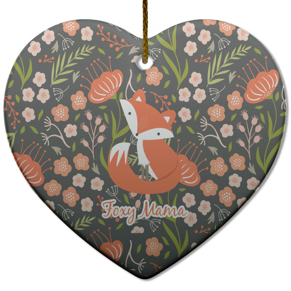 Foxy Mama Ceramic Flat Ornament - Heart (Front)