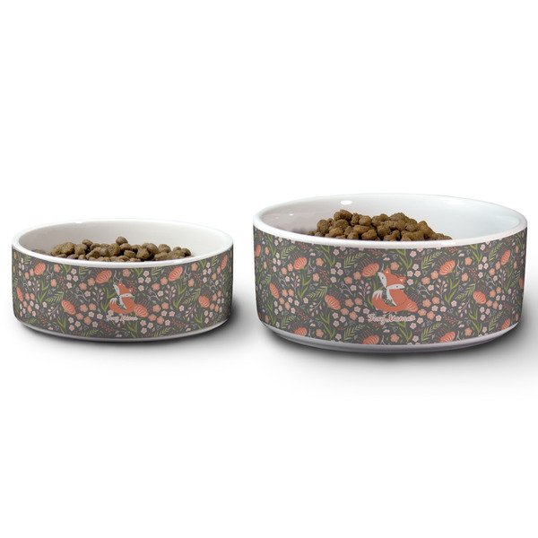 Foxy Mama Ceramic Dog Bowls - Size Comparison