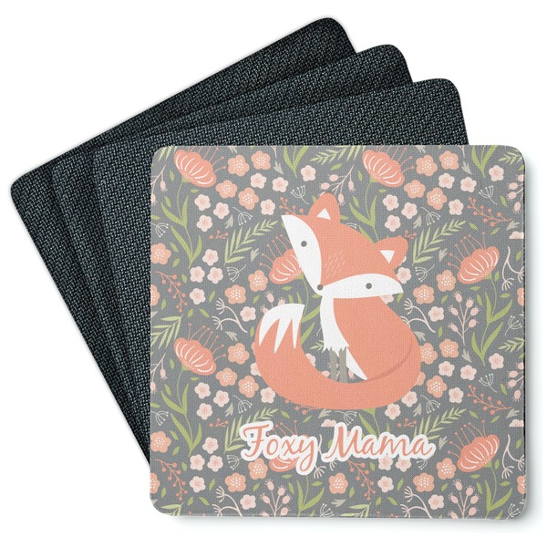Custom Foxy Mama Square Rubber Backed Coasters - Set of 4