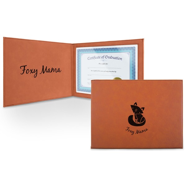 Custom Foxy Mama Leatherette Certificate Holder - Front and Inside