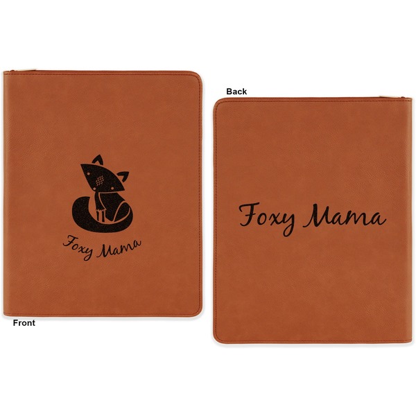Foxy Mama Cognac Leatherette Zipper Portfolios with Notepad - Double Sided - Apvl