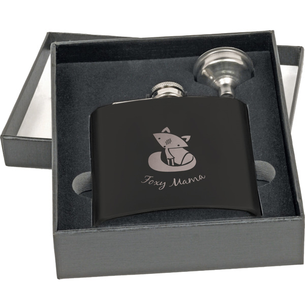 Foxy Mama Engraved Black Flask Gift Set