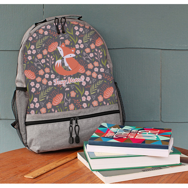 Foxy Mama Large Backpack - Gray - On Desk