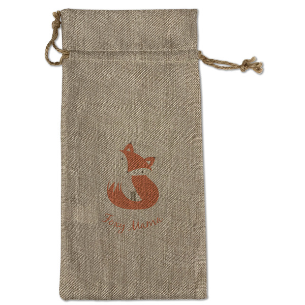 Custom Foxy Mama Large Burlap Gift Bag - Front