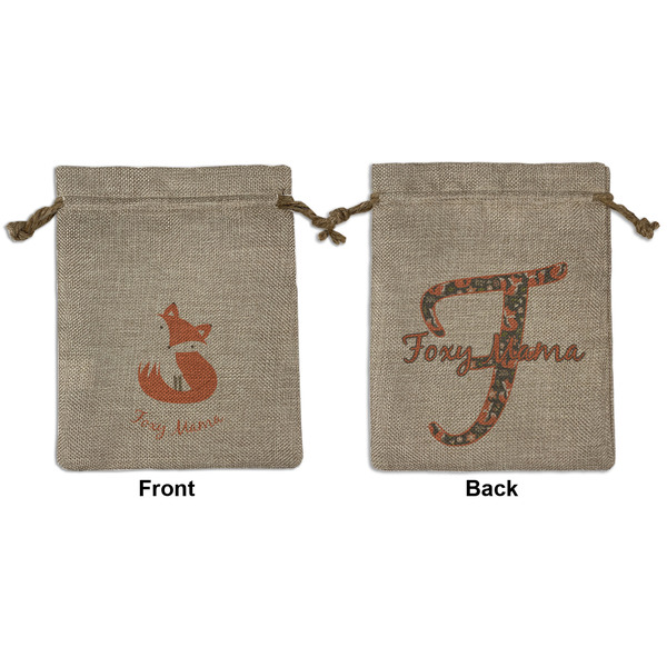 Custom Foxy Mama Medium Burlap Gift Bag - Front & Back