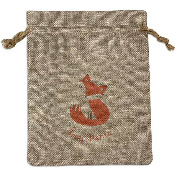 Custom Foxy Mama Medium Burlap Gift Bag - Front