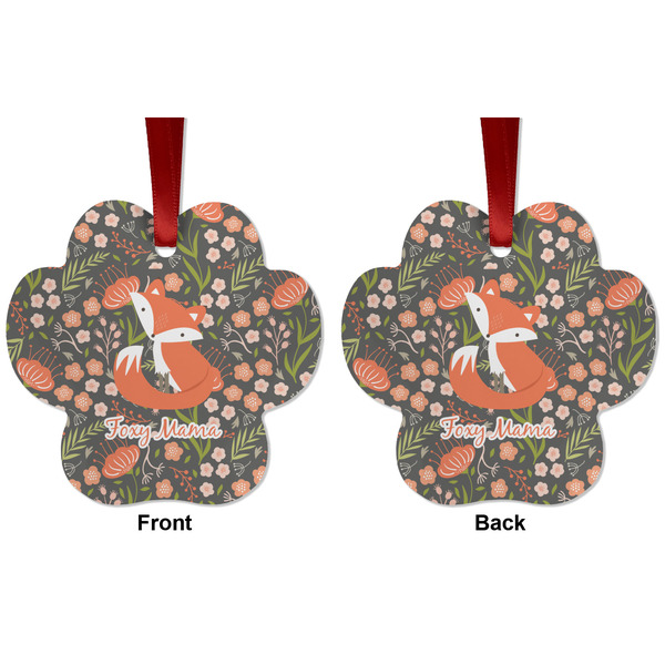 Foxy Mama Metal Paw Ornament - Front and Back