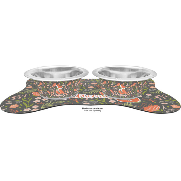Foxy Mama Metal Pet Bowls - On Dog Bone Shaped Mat