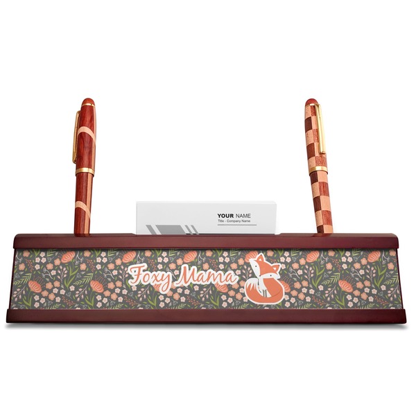 Foxy Mama Red Mahogany Nameplates with Business Card Holder - Straight