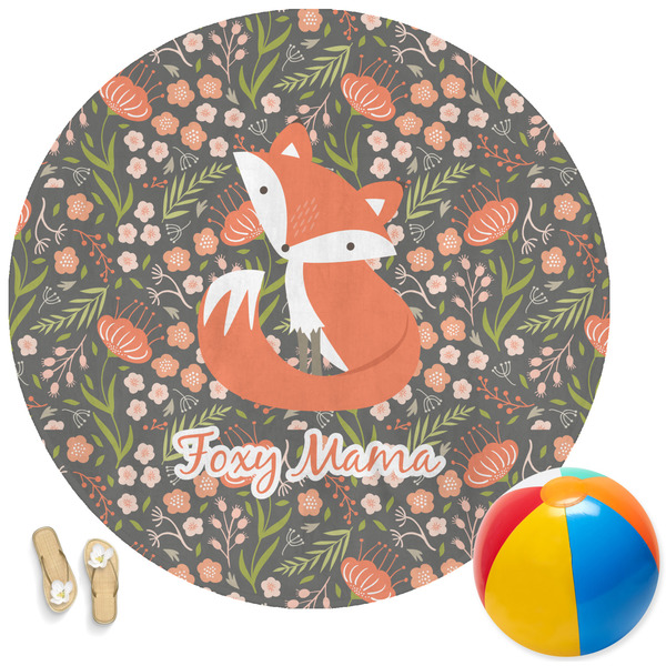 Custom Foxy Mama Round Beach Towel