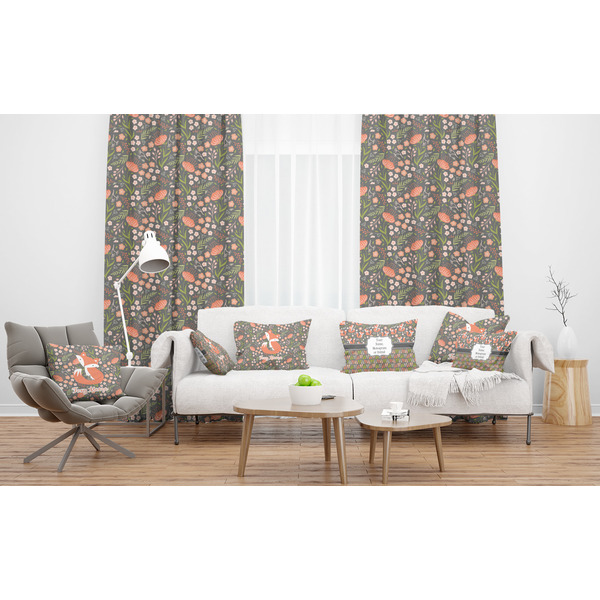 Foxy Mama Sheer and Custom Curtains in Room with Matching Pillows