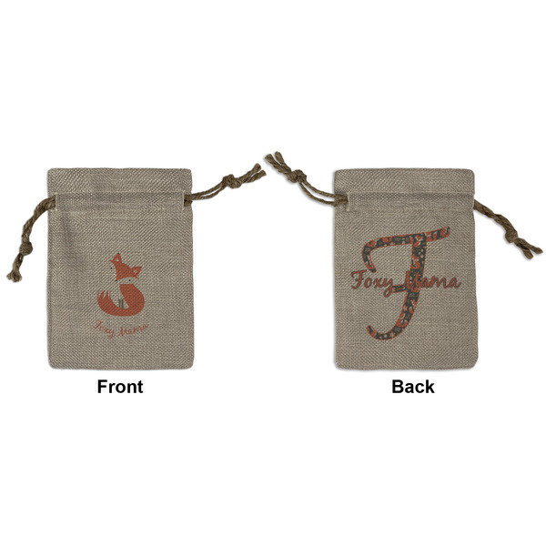 Custom Foxy Mama Small Burlap Gift Bag - Front & Back