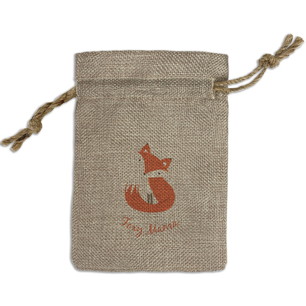 Custom Foxy Mama Small Burlap Gift Bag - Front