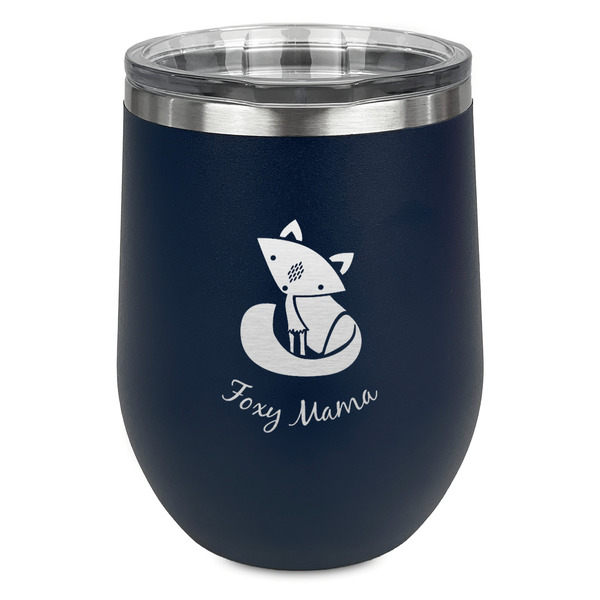 Custom Foxy Mama Stemless Stainless Steel Wine Tumbler - Navy - Double Sided