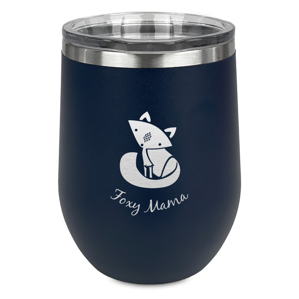 Foxy Mama Stainless Wine Tumblers - Navy - Single Sided - Front