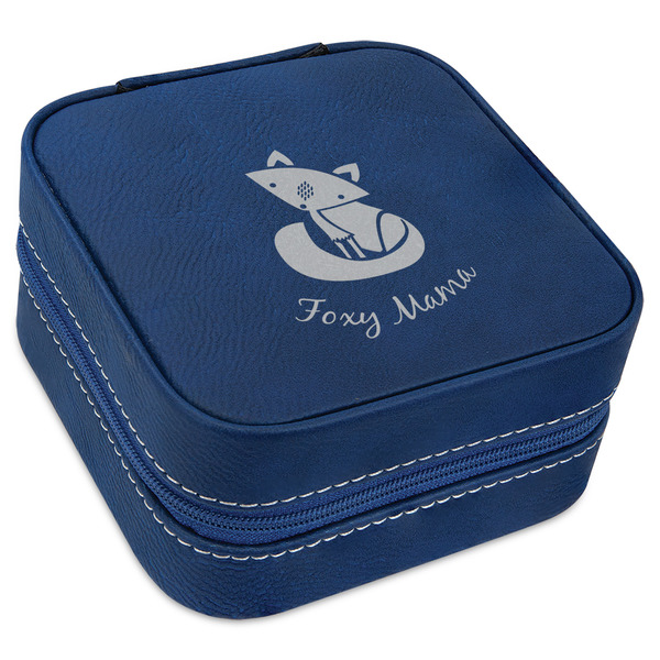 Custom Foxy Mama Travel Jewelry Box - Navy Blue Leather