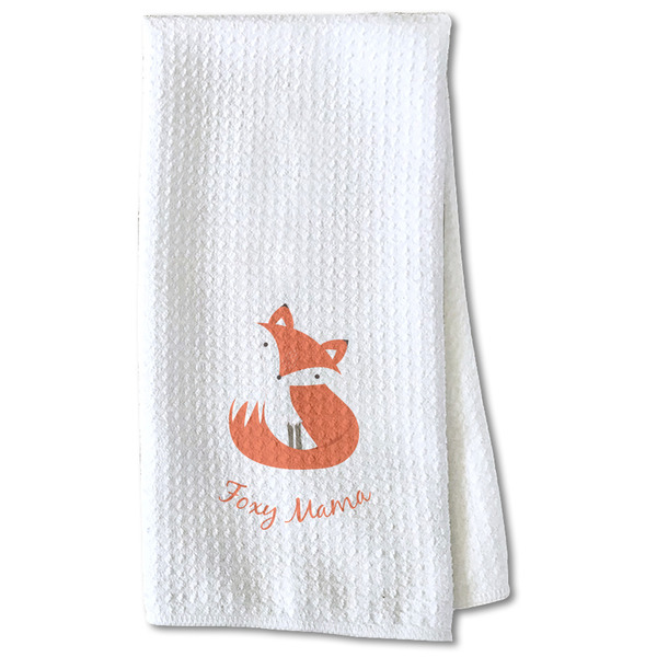 Custom Foxy Mama Kitchen Towel - Waffle Weave - Partial Print