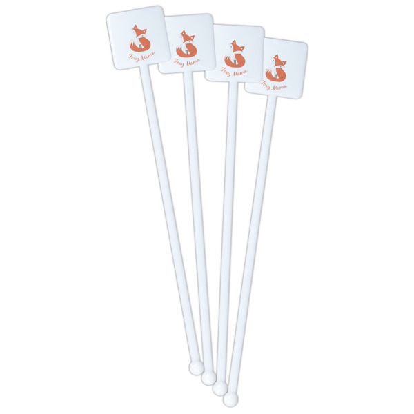 Foxy Mama White Plastic Stir Stick - Single Sided - Square - Front