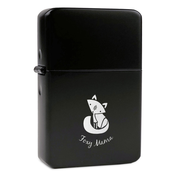Custom Foxy Mama Windproof Lighter - Black - Double Sided & Lid Engraved