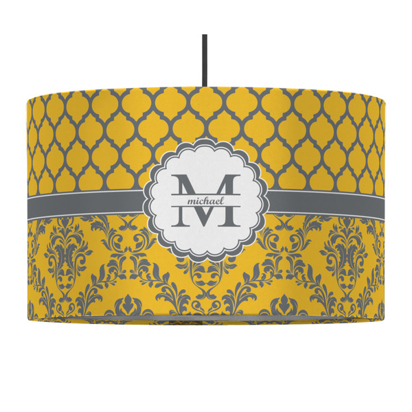 Custom Damask & Moroccan 12" Drum Pendant Lamp - Fabric (Personalized)