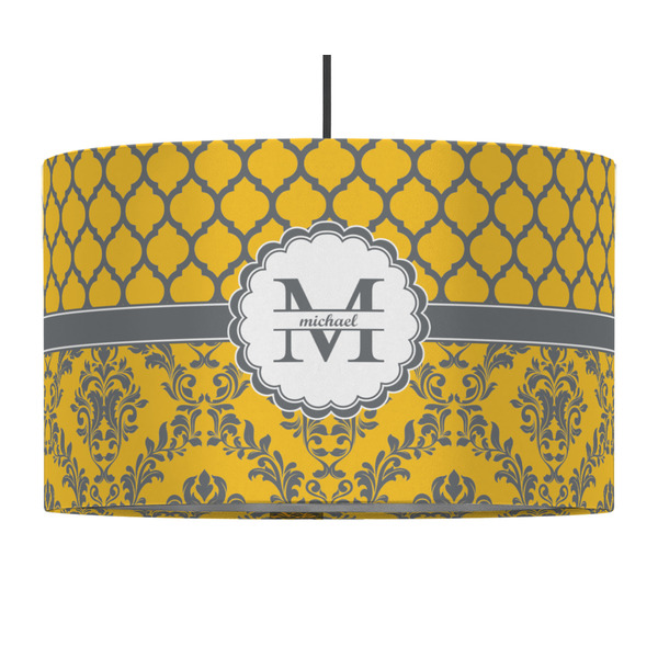 Custom Damask & Moroccan 12" Drum Pendant Lamp - Fabric (Personalized)