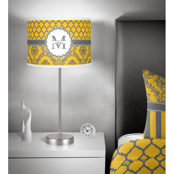 Damask & Moroccan 13 inch drum lamp shade - in room