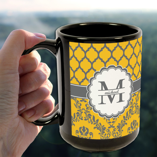 Damask & Moroccan 15oz. Black Mug - LIFESTYLE