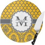 Damask & Moroccan Round Glass Cutting Board - Small (Personalized)