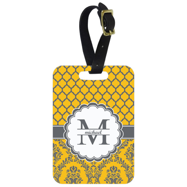 Custom Damask & Moroccan Metal Luggage Tag w/ Name and Initial