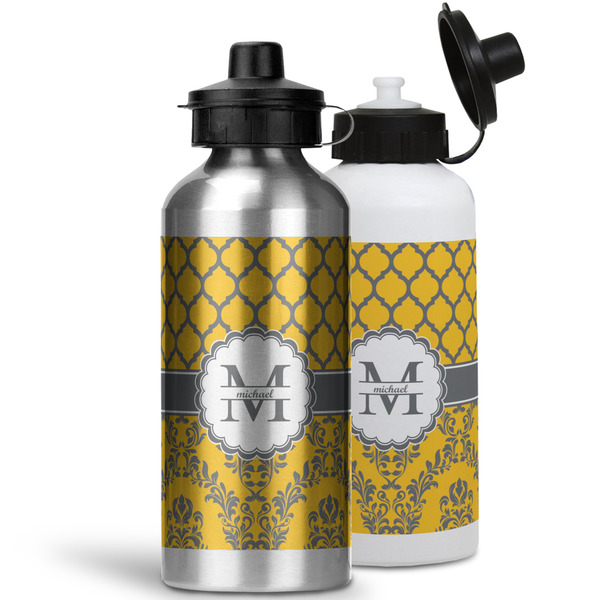 Damask & Moroccan Aluminum Water Bottles - MAIN (white &silver)