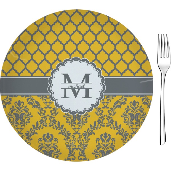 Custom Damask & Moroccan 8" Glass Appetizer / Dessert Plates - Single or Set (Personalized)