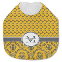Damask & Moroccan Jersey Knit Baby Bib w/ Name and Initial