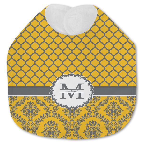 Custom Damask & Moroccan Jersey Knit Baby Bib w/ Name and Initial