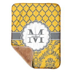 Damask & Moroccan Sherpa Baby Blanket - 30" x 40" w/ Name and Initial