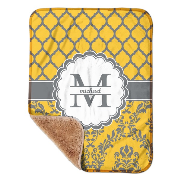 Custom Damask & Moroccan Sherpa Baby Blanket - 30" x 40" w/ Name and Initial