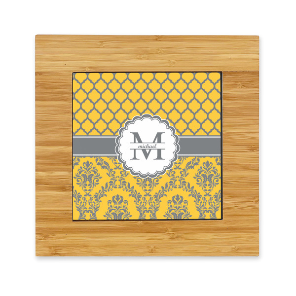 Custom Damask & Moroccan Bamboo Trivet with Ceramic Tile Insert (Personalized)