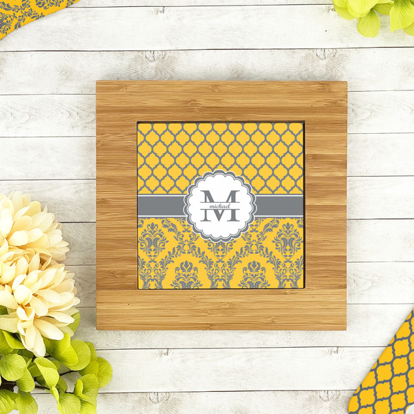 Damask & Moroccan Bamboo Trivet with 6" Tile - LIFESTYLE