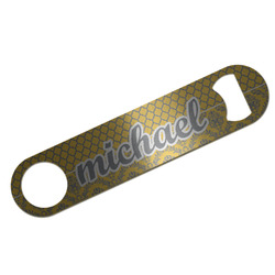 Damask & Moroccan Bar Bottle Opener - Silver w/ Name and Initial