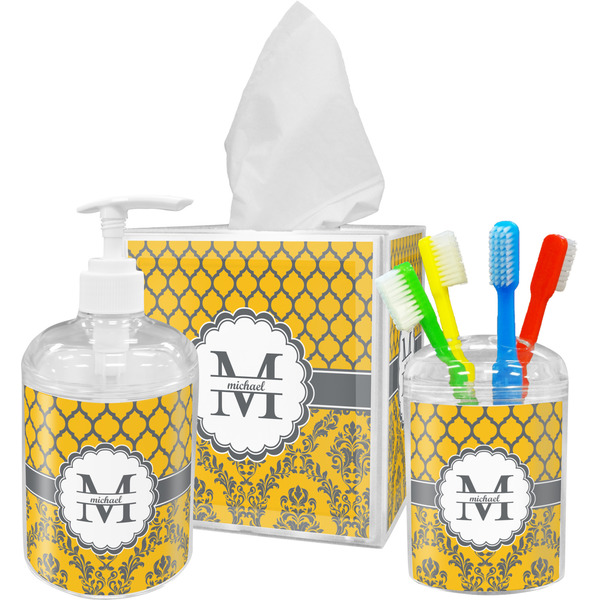 Custom Damask & Moroccan Acrylic Bathroom Accessories Set w/ Name and Initial