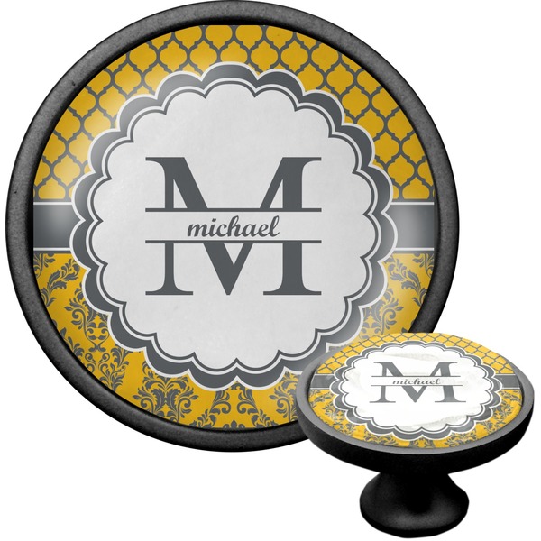 Custom Damask & Moroccan Cabinet Knob (Black) (Personalized)
