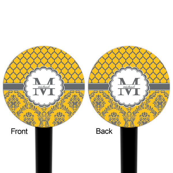 Damask & Moroccan Black Plastic 4" Food Pick - Round - Double Sided - Front & Back