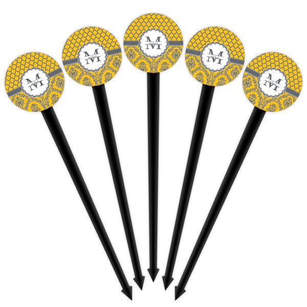 Damask & Moroccan Black Plastic 4" Food Pick - Round - Fan View