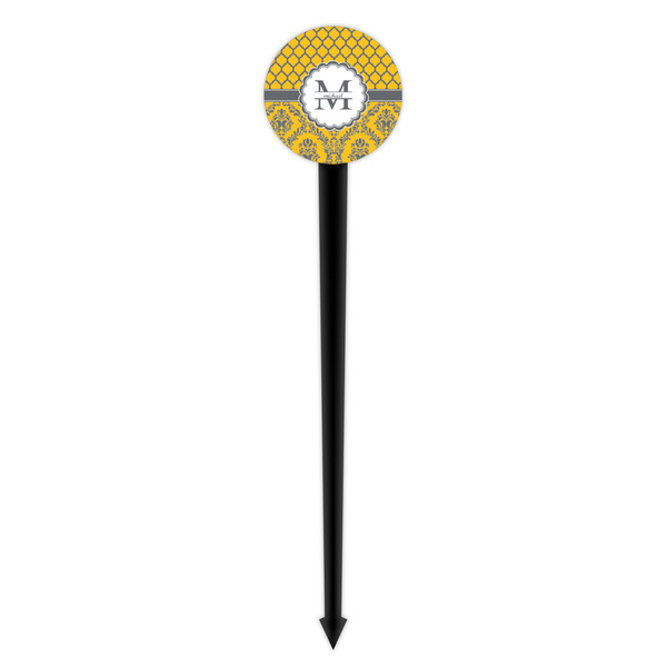 Damask & Moroccan Black Plastic 4" Food Pick - Round - Single Pick